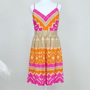 NWT Trina Turk Silk Open Tie Back Dress Pink & Orange Geometric Print Dress 10